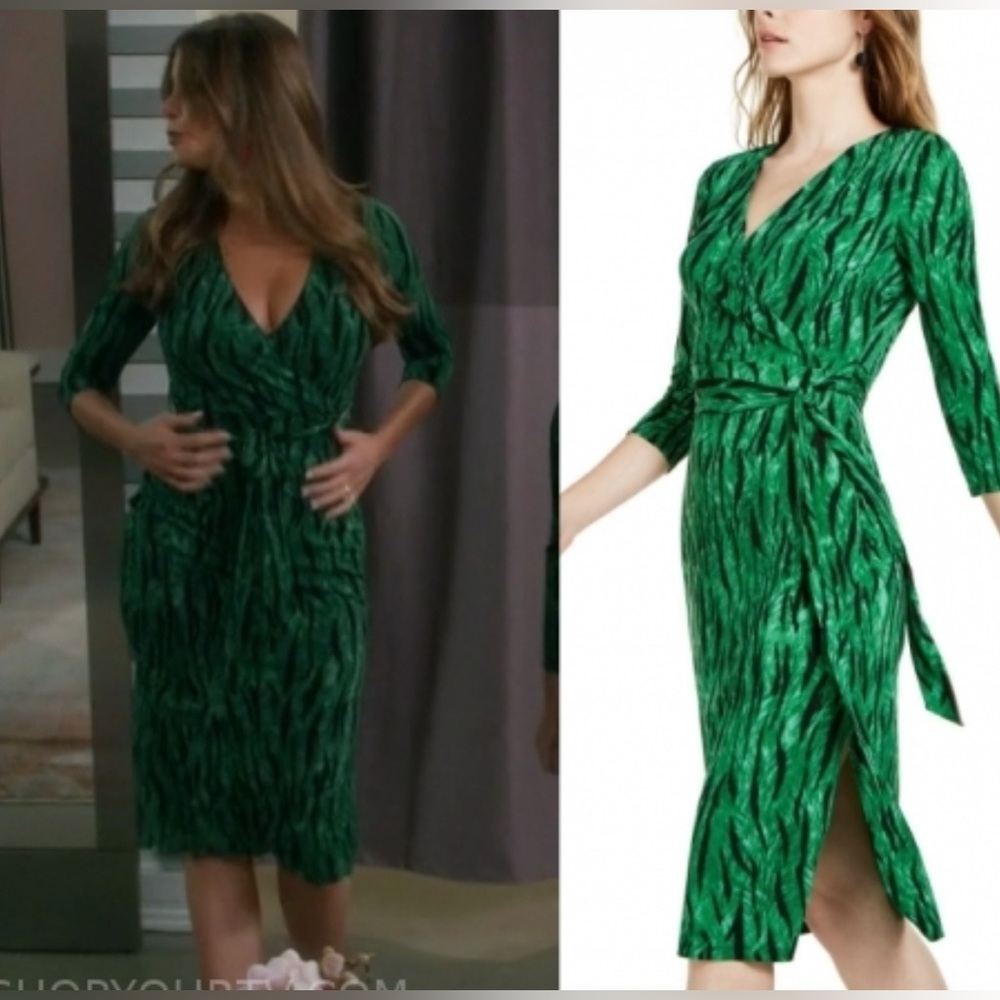 INC International Concepts Emerald Green Printed Wrap Dress